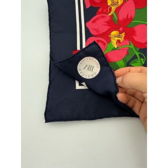 Mantero Collection Silk Scarf Floral Butterflies Orchids 34x34 - Picture 8 of 9